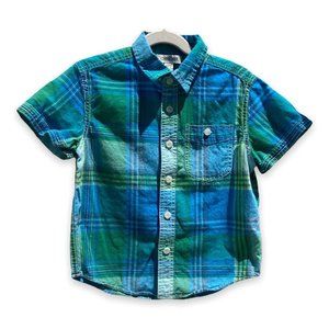 Cherokee Blue Green Plaid Short Sleeved Woven Button Up Shirt XS